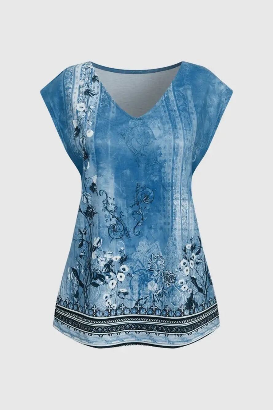 NWT Flamingals Floral Print V-Neck Top XL